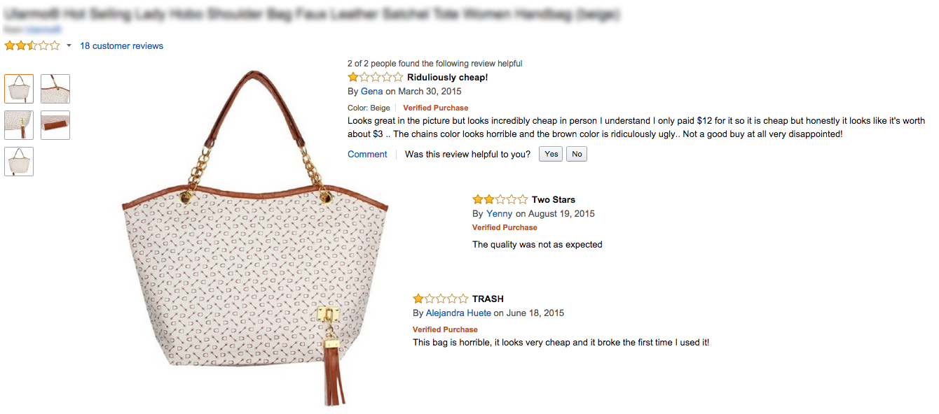 Bad reviews for a bag